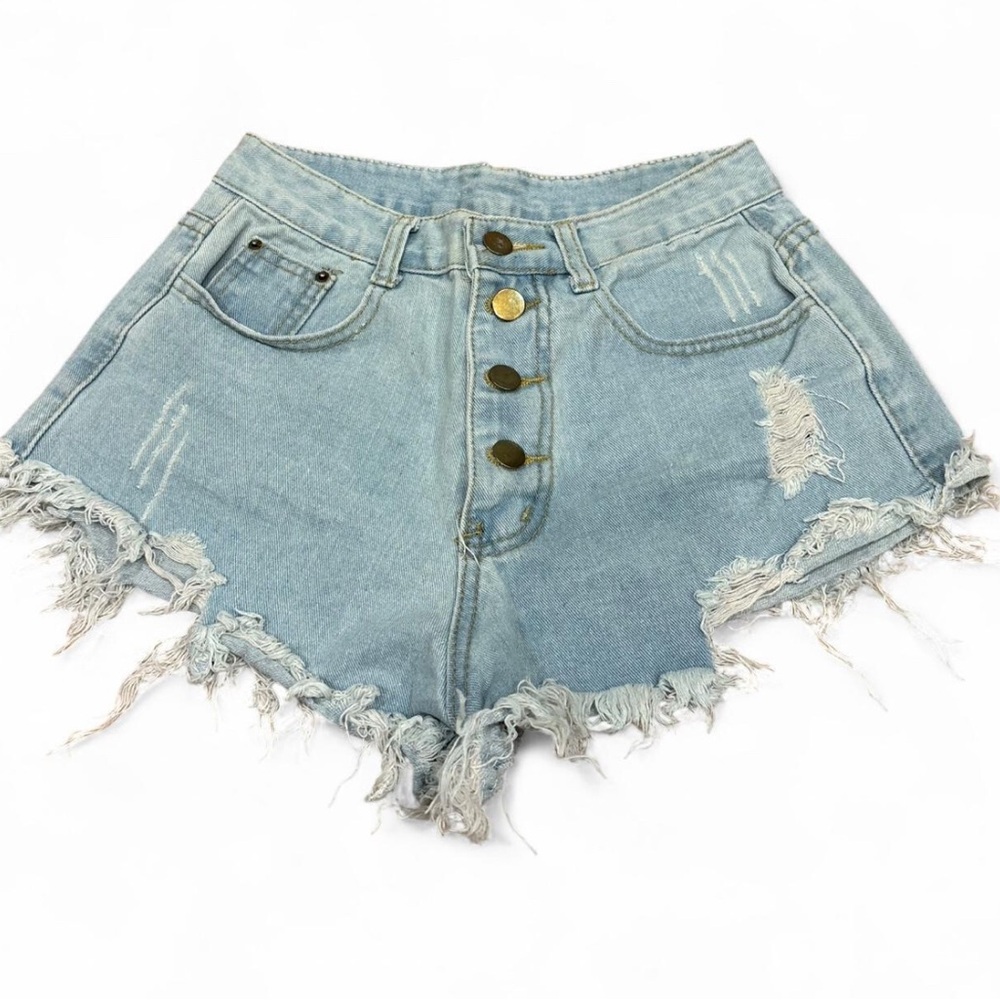 SHEIN Blue Jean Shorts High-Waisted Distressed